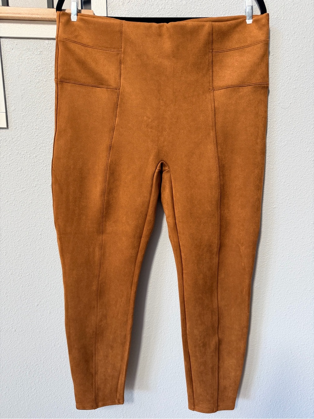 SPANX Faux Suede Leggings High Rise Camel Brown 1X/1XT Petite Like New